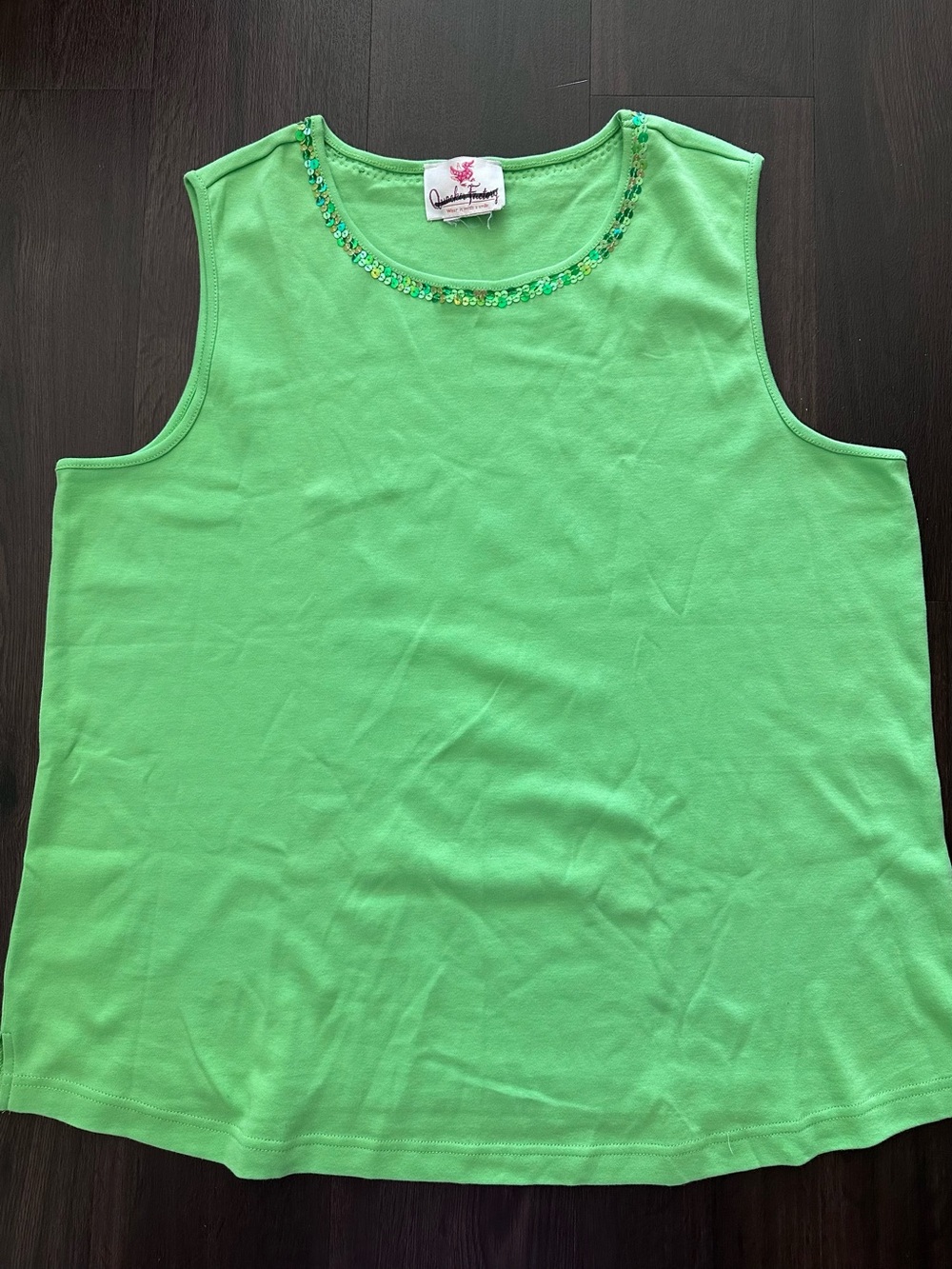 Sequin Embellished neckline neon green tank top XL/XXL Quacker Factory